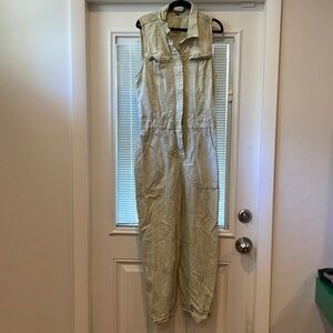 YFB Clothing x Revolve Light Green Sleeveless Trucker Jumpsuit